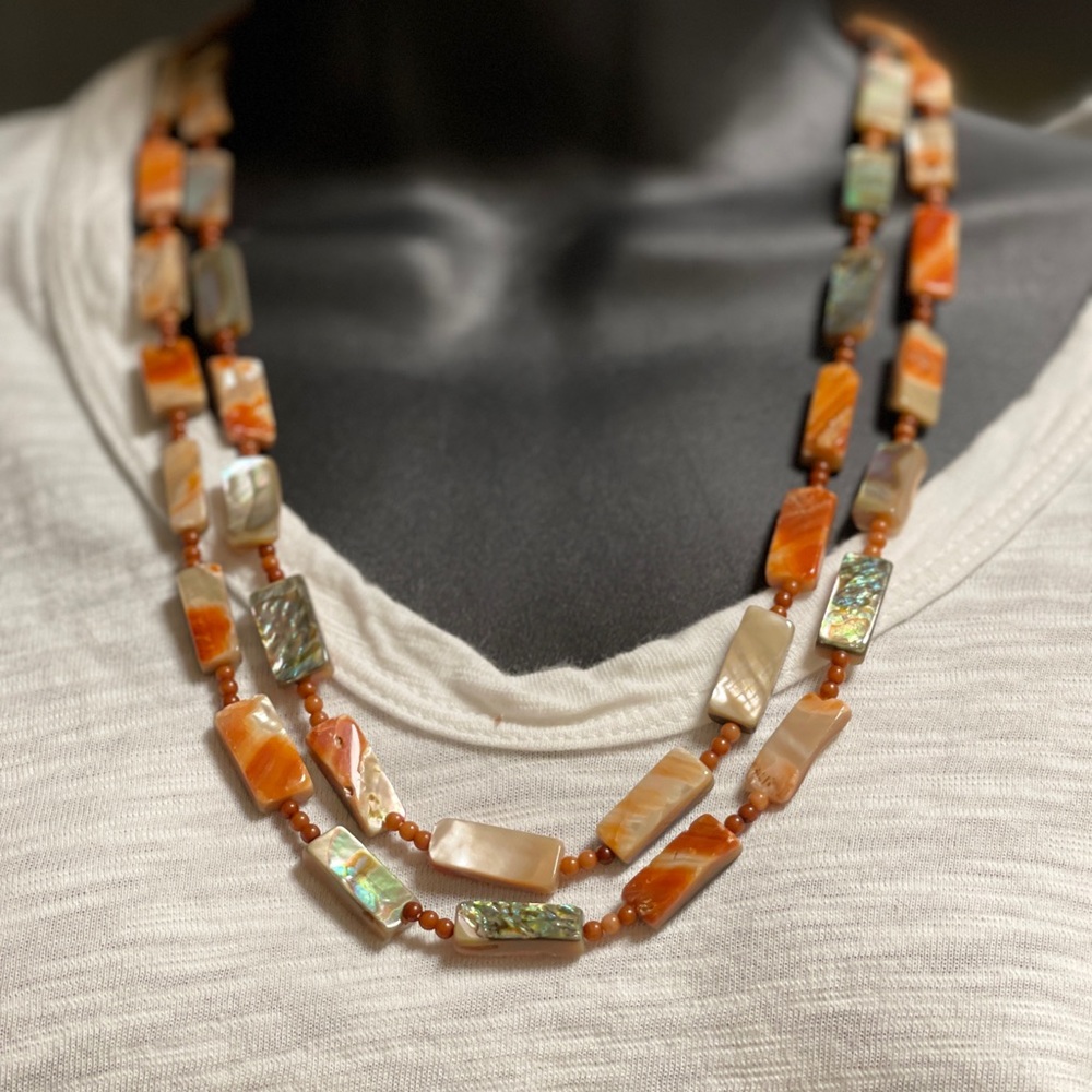 Unique Rectangular Multi-Color Stone Necklace. - image 1